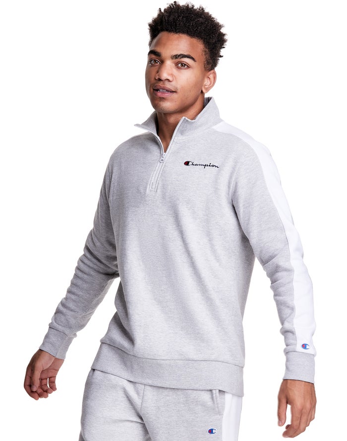 Champion Mens Sweatshirt NZ - Colorblock Stripe Fleece 1/4 Zip Grey ( 6208-DHCPG )